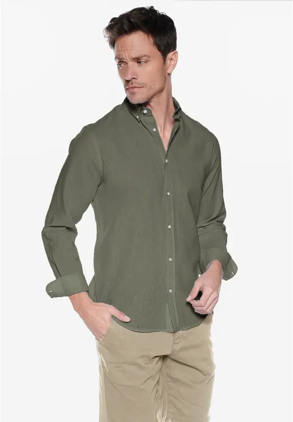 Steffen Klein Leinen-Hemd Slim Fit in khaki Top Angebot