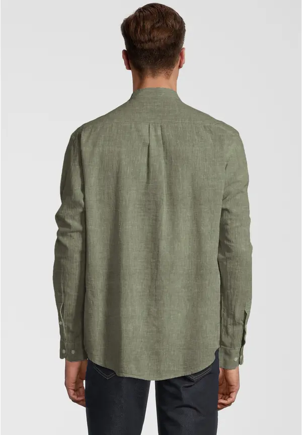 Steffen Klein Hemd Stehbund Leinen-Mix in khaki Neueste Mode