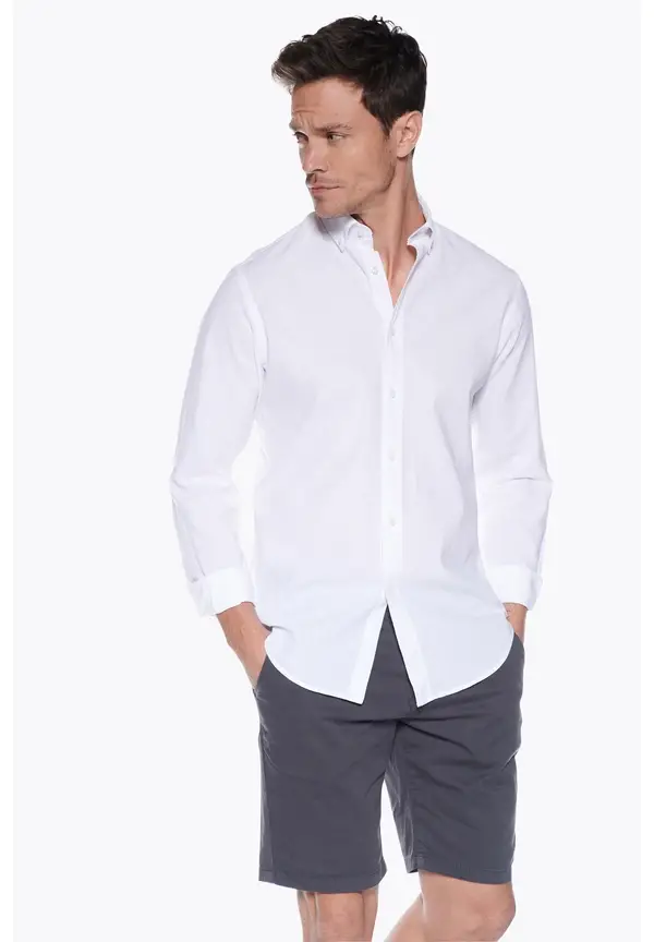 Steffen Klein Leinen-Hemd Slim Fit in Weiss Online Outlet