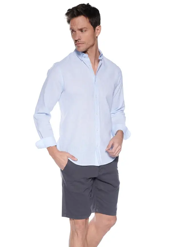 Steffen Klein Leinen-Hemd Slim Fit in Blau Zeitlich begrenztes Angebot