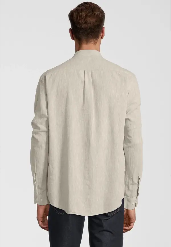 Steffen Klein Hemd Stehbund Leinen-Mix in beige Sonderangebote
