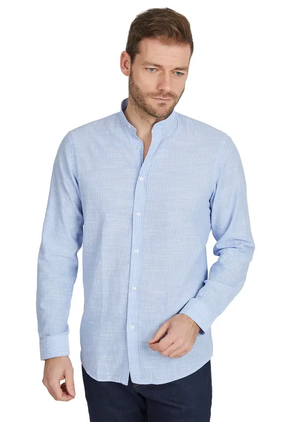 Steffen Klein Hemd in Leinen-Optik in Hellblau Wochenangebot