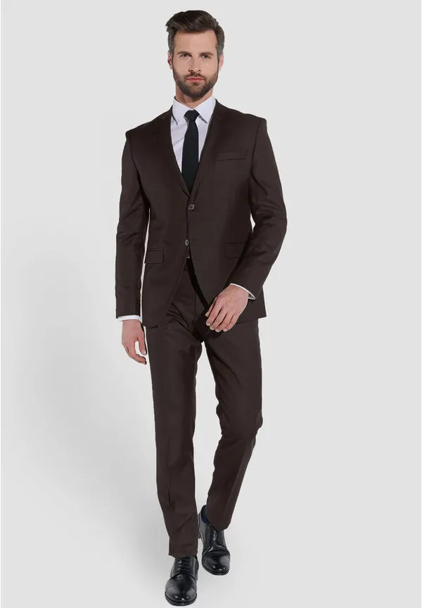 Steffen Klein Designer Anzug Slim Fit in Braun Kostenloser Versand international