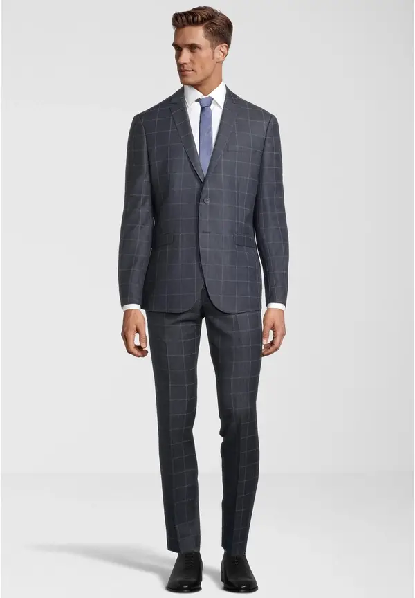 Steffen Klein 2-Teiliger Slim Fit Business Anzug Kariert 2-Knopf Sakko in blau kariert Weihnachtsangebot