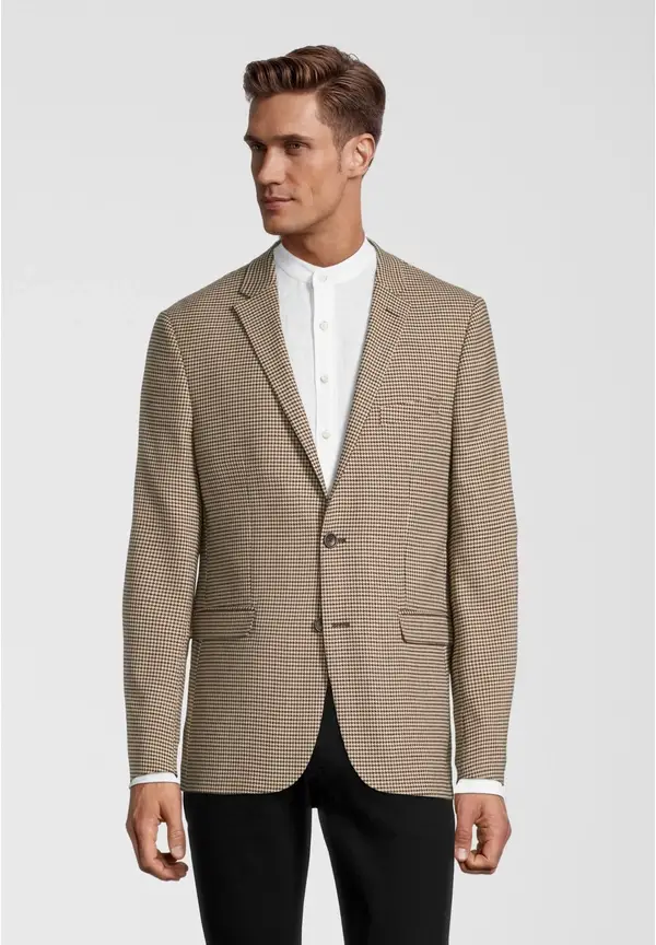 Steffen Klein Herren Sakko Hahnentritt in beige-schwarz Neueste Mode