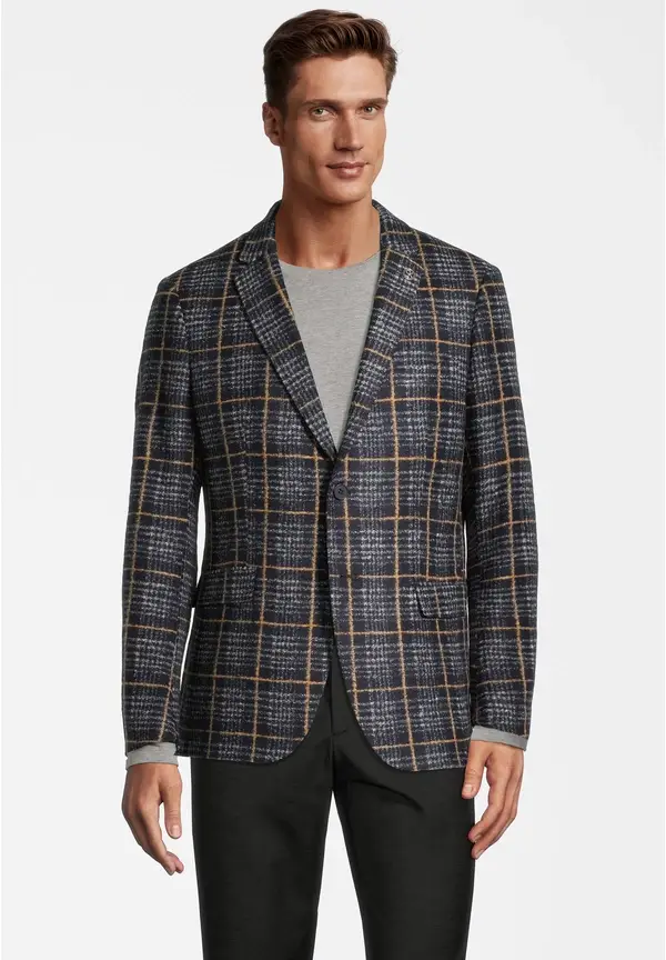 Steffen Klein Jersey-Sakko Wolle Karo in Marine Zeitlich begrenztes Angebot