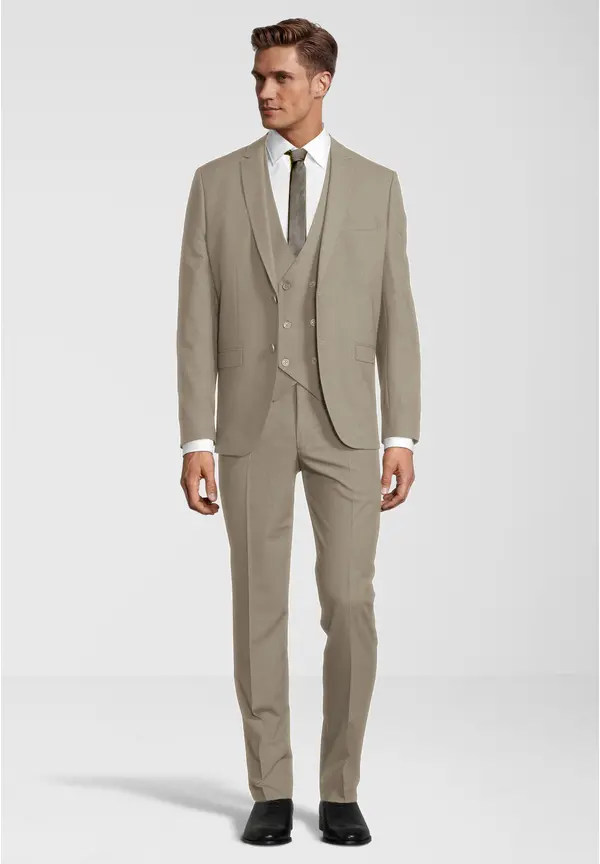 Steffen Klein Business Anzug 3-teilig Dreiteiler mit Weste in beige VIP-Rabatte